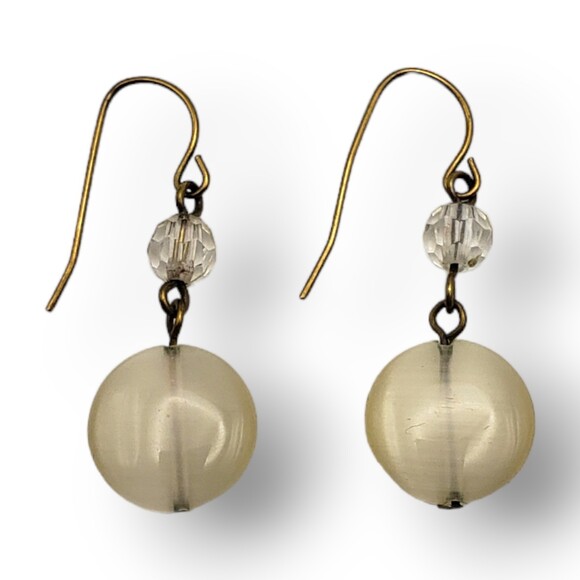 Dangle Drop Gold Tone Hook Earrings Acrylic Beads Neutral - Picture 1 of 7